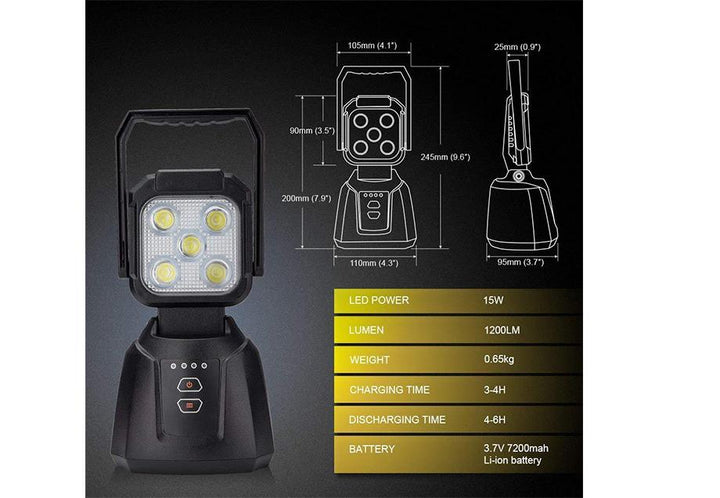 15W Magnetic Base Rechargeable LED Work/Camp Light