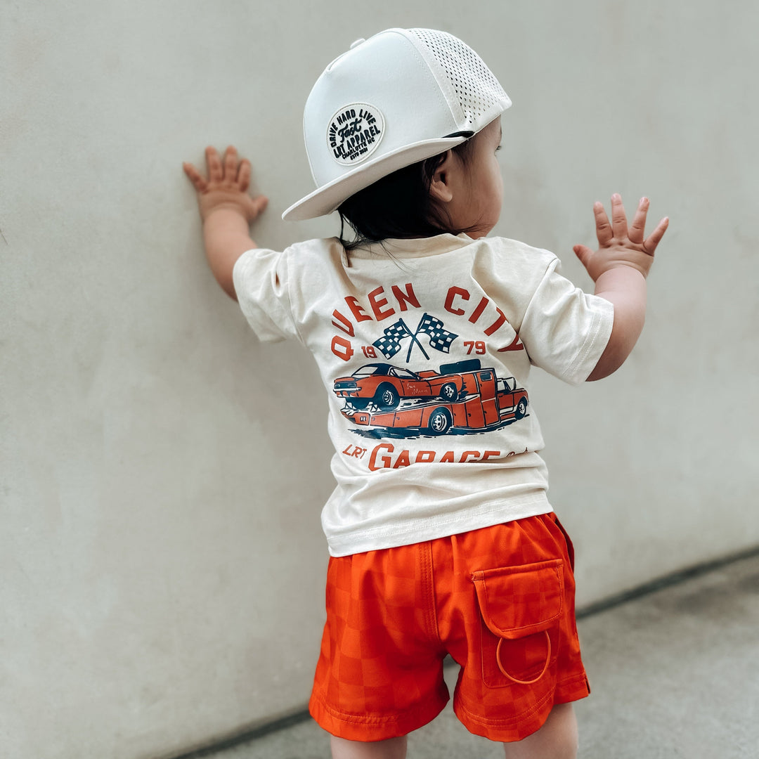 RETRO-WAVE HYBRID BOARD SHORT - RED/ORANGE
